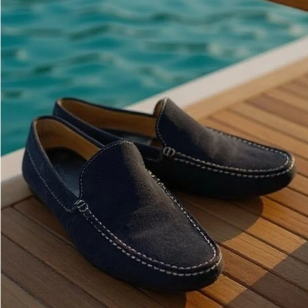 ZanZara Slip On Driving Shoe, Navy Blue, Mens Size 9